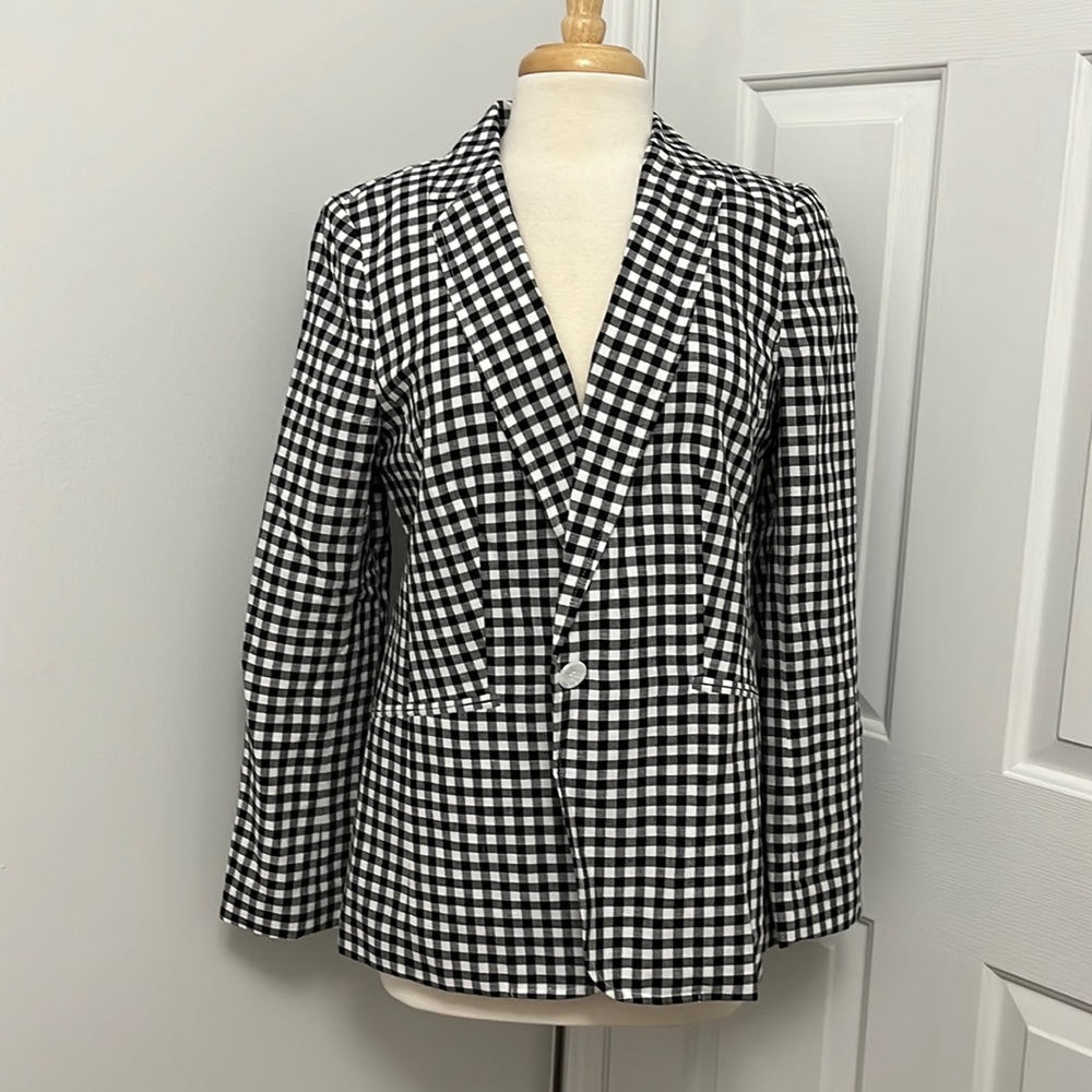Talbots blazer black white gingham print